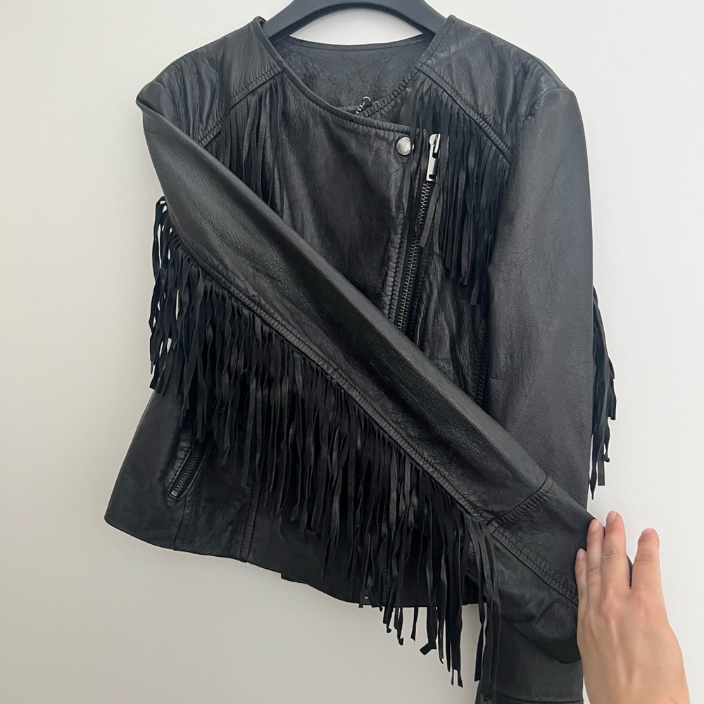 Banana Republic Black Leather Moto Fringe Jacket - Picture 4 of 6